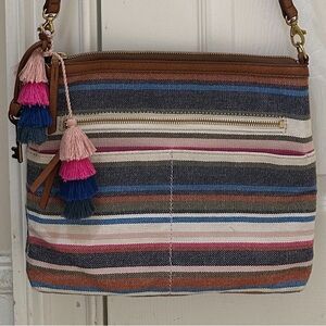 Fossil Multicolor Striped Crossbody Bag with Brown Strap